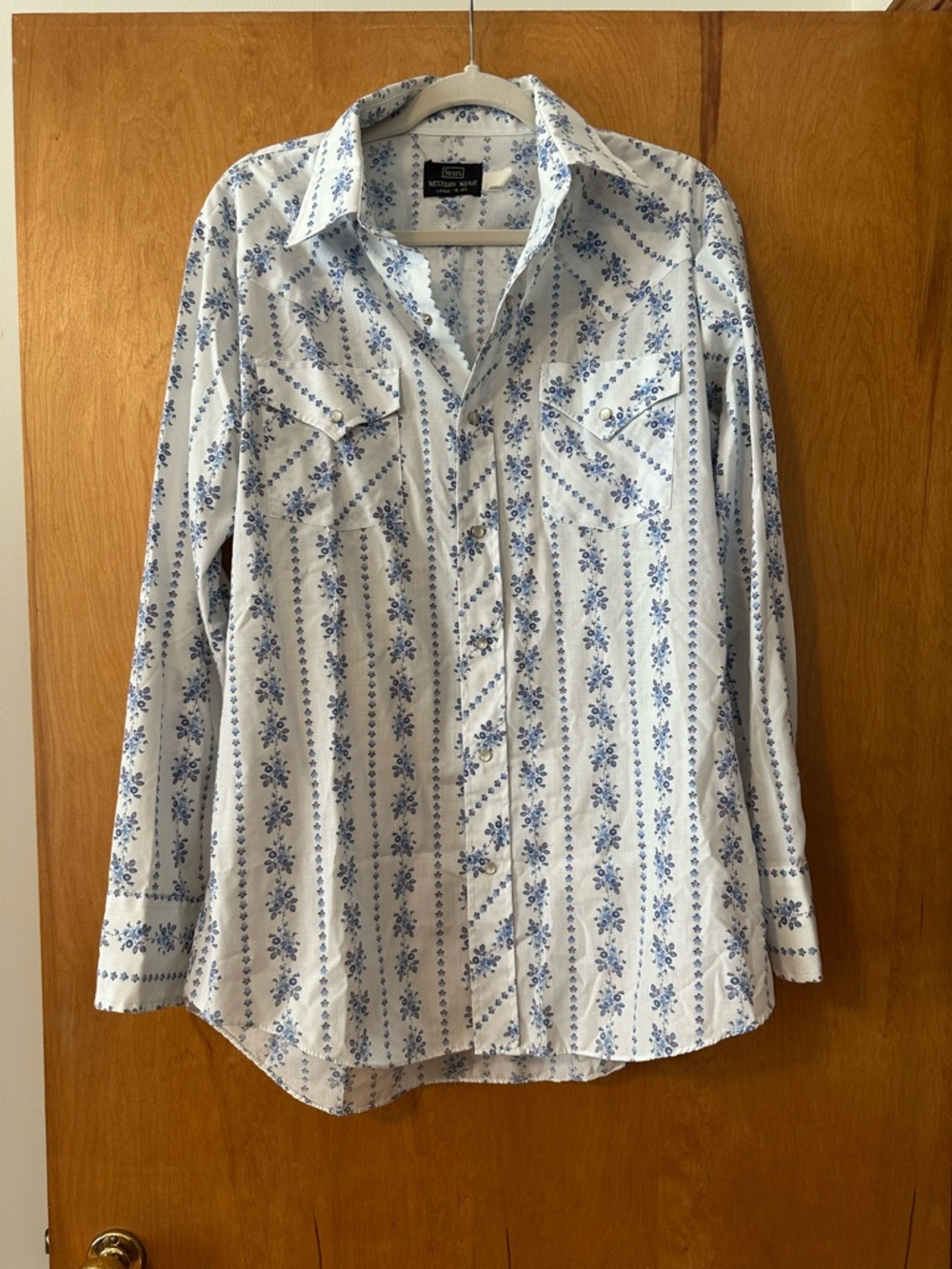 Sears White Shirt with Blue Floral Print